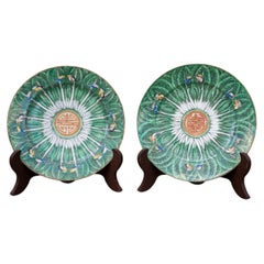 Pair of Chinese Late Qing Bok Choi Cabbage Porcelain Plates, 19th Century