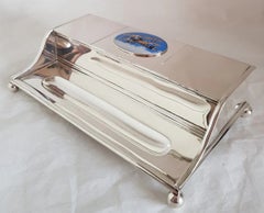C F Hancock Sterling Silver & Cut Glass Aviation Inkwell Stand, London 1911