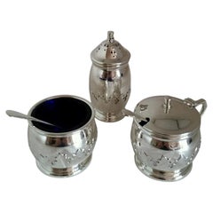 1930s English Sterling Silver Condiment Set by A E Poston