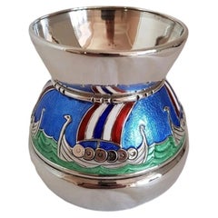 Norwegian Silver Vase with Viking Longships, Early 20th Century