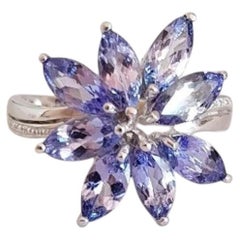 18ct White Gold Marquise Tanzanite Cluster Cocktail Ring