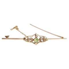 Antique Art Nouveau 15ct Yellow Gold Pearl Openwork Bar Brooch