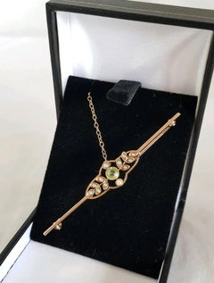 Antique Art Nouveau 15ct Yellow Gold Pearl Openwork Bar Brooch
