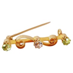 Antique Victorian 15ct Gold Pink Topaz & Peridot Bar Brooch