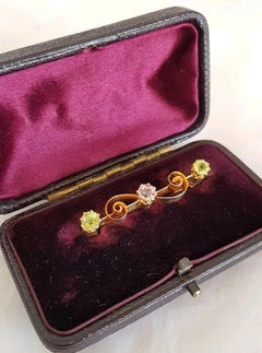 Antique Victorian 15ct Gold Pink Topaz & Peridot Bar Brooch