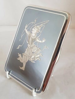 Antique 1930s Siamese Silver Cigarette Case with Hand Engraving