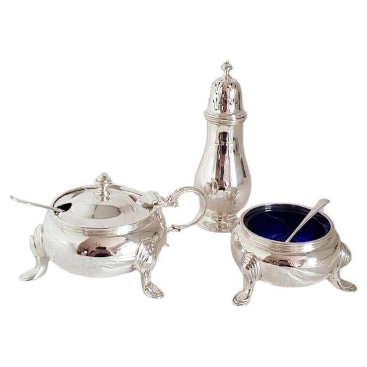 Antique Sterling Silver Three-Piece Cruet Set, London