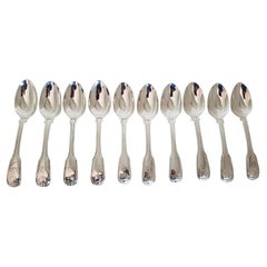 Antique Glasgow Sterling Silver Fiddle Pattern Dessert Spoons, 1825