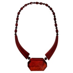 Antique Art Deco Cherry Amber Bakelite Bead Necklace, circa 1920