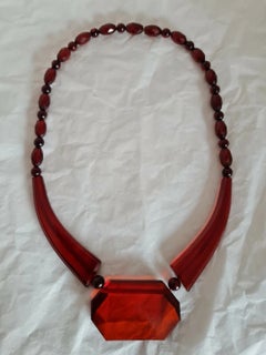 Antique Art Deco Cherry Amber Bakelite Bead Necklace, circa 1920