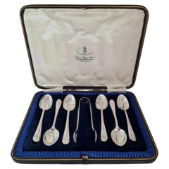 Cooper Brothers Sheffield Sterling Silver Teaspoon & Tongs Set, 1917
