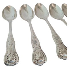 Victorian Sterling Silver King’s Pattern Dessert Spoons with Heraldic Crests