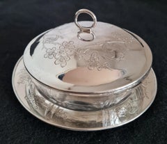 Antique Chinese Silver Export Hand-Engraved Cut Glass Preserve Jar & Cover