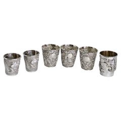 Antique Chinese Export Silver Beakers by Wang Hing & Cum Shing, 19th Century