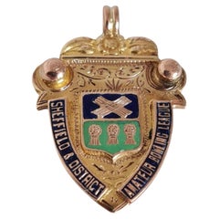 Antique Vaughton & Sons Gold & Enamel Amateur Bowling League Medallion, 1918