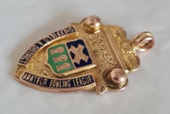 Antique Vaughton & Sons Gold & Enamel Amateur Bowling League Medallion, 1918