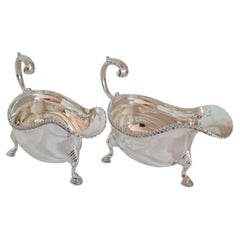 Antique Pair of Stokes & Ireland Sterling Silver Georgian-Style Sauce Boats 1912