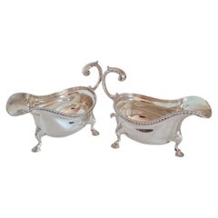 Antique Pair of Stokes & Ireland Sterling Silver Georgian-Style Sauce Boats 1912