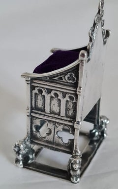 Saunders & Shepherd Sterling Silver Coronation Chair Pin Cushion, Chester 1901