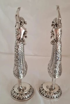 Pair of Antique Balinese Dancing Figures in .900 Silver, Early 20th Century
