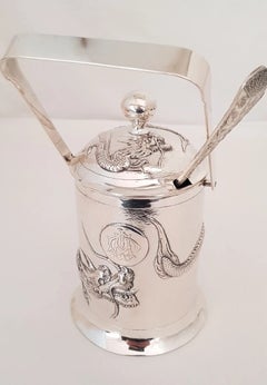 Tuck Chang Chinese Export Sterling Silver Dragon Preserve Jar, 19th Century
