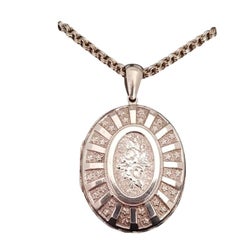 Antique Victorian Aesthetic Sterling Silver Oval Locket & Chain, circa 1880