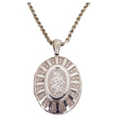 Antique Victorian Aesthetic Sterling Silver Oval Locket & Chain, circa 1880