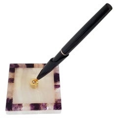 Vintage British Blue John & Onyx Pen Stand and Paperweight, circa 1970–1980