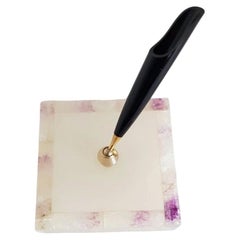 Vintage British Blue John & Onyx Pen Stand and Paperweight, circa 1970–1980