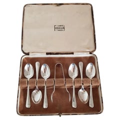 Cooper Brothers & Sons Sterling Silver Teaspoons & Sugar Tongs, 1942