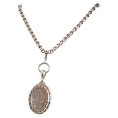Victorian Aesthetic Sterling Silver Oval Locket & Chain, circa 1880s