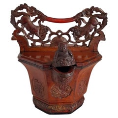 Antique Chinese Cantonese Hand-Carved Rice Bucket, circa 1880–1890
