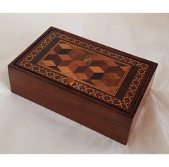 Viktorianische Schmuckkästchen aus Tunbridge-Porzellan mit Palisander-Deckel im Tumbling-Block-Stil, um 1870