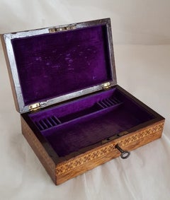 Antique Victorian Tunbridge Ware Satinwood Jewellery Box, circa 1850–1860