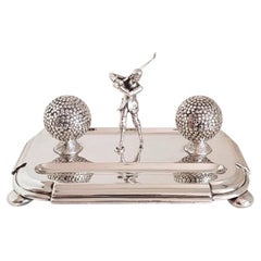 Tintero antiguo de Walker & Hall, con forma de palo de golf, chapado en plata