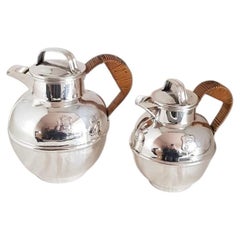 Art Deco Sterling Silver Milk & Cream Jugs with Wicker Handles