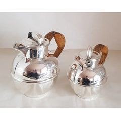 Art Deco Sterling Silver Milk & Cream Jugs with Wicker Handles