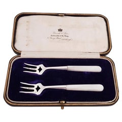 Edwardian Sterling Silver and Mother-of-Pearl Pickle Forks, Sheffield, 1905
