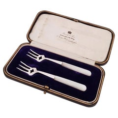 Edwardian Sterling Silver and Mother-of-Pearl Pickle Forks, Sheffield, 1905