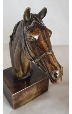 Mid-20th Century Pair of Equestrian Bronze Racing Horse Head Busts or Bookends