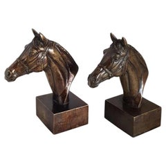 Mid-20th Century Pair of Equestrian Bronze Racing Horse Head Busts or Bookends
