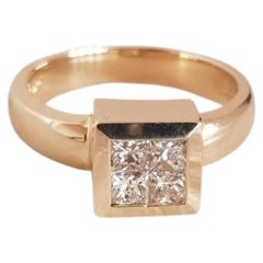 Bague vintage en or jaune 14 carats, sertie de quatre diamants taille princesse