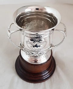 Art Nouveau Sterling Silver Challenge Trophy Cup on Wooden Base 1908