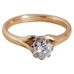 Bague de fiançailles vintage en or jaune 18 carats et platine, sertie d'un diamant solitaire