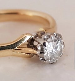Bague de fiançailles vintage en or jaune 18 carats et platine, sertie d'un diamant solitaire