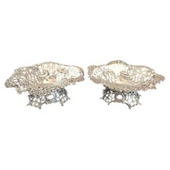 Antique Pair of William Comyns Victorian Sterling Silver Bon Bon Dishes, 1891