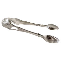 Antike viktorianische Zuckerschere aus Sterlingsilber mit Muschel- und Blumenmotiv von John Wilkie, 1849