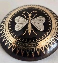 Victorian Faux Tortoiseshell Gold and Silver Piqué Butterfly Brooch, c. 1880