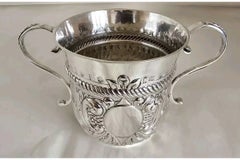 18th Century Queen Anne Britannia Silver Porringer with 1709 Half Crown, 1709