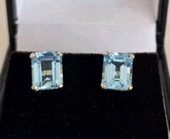 Boucles d'oreilles en or jaune 14 carats avec topaze taille émeraude